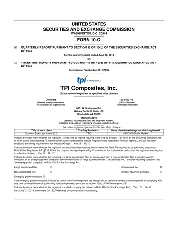 Miniature TPI Composites 10-Q Rapport trimestriel 2019 