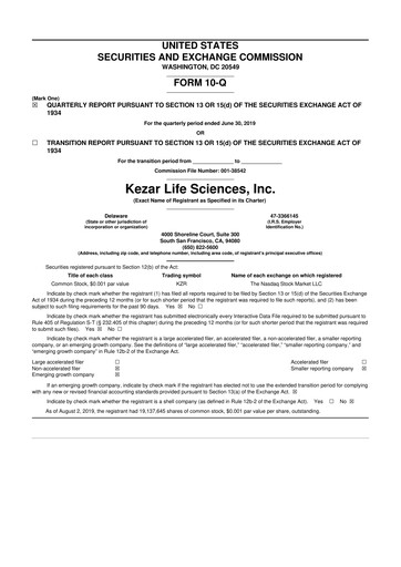 Thumbnail Kezar Life Sciences 10-Q Quarterly Report FY2019 