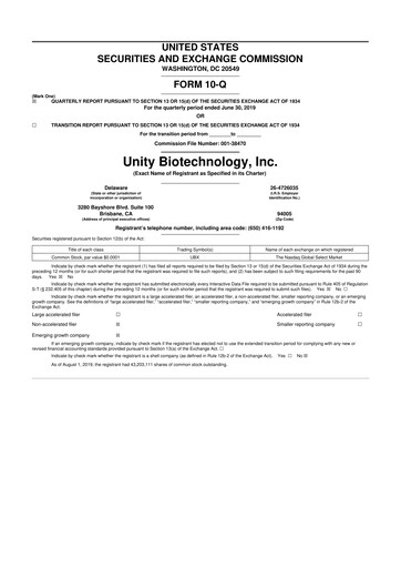 Thumbnail Unity Biotechnology
 10-Q Quarterly Report FY2019 