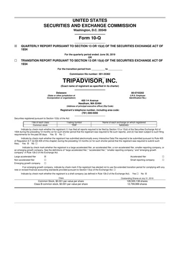 Thumbnail TripAdvisor 10-Q Quarterly Report FY2019 