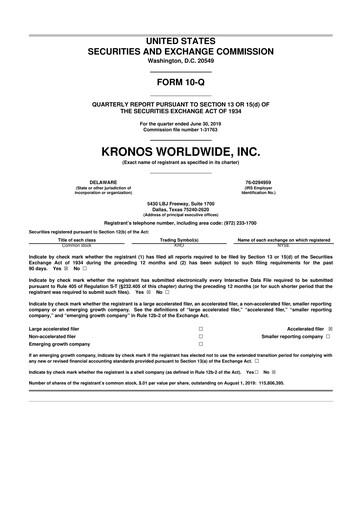 Thumbnail Kronos Worldwide 10-Q Quarterly Report FY2019 