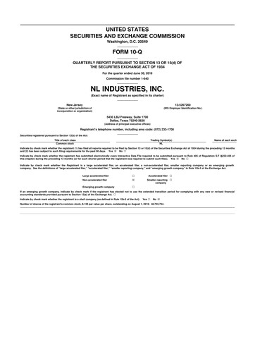 Thumbnail NL Industries 10-Q Quarterly Report FY2019 