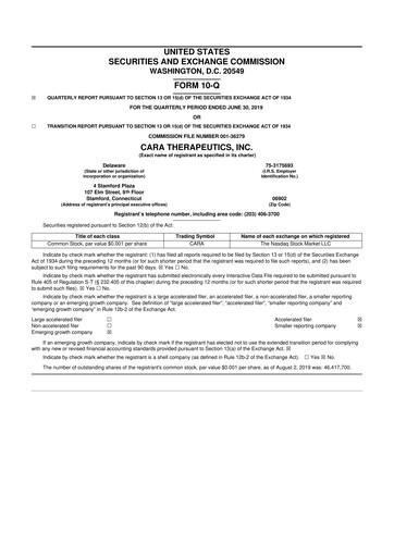 Thumbnail Cara Therapeutics
 10-Q Quarterly Report FY2019 