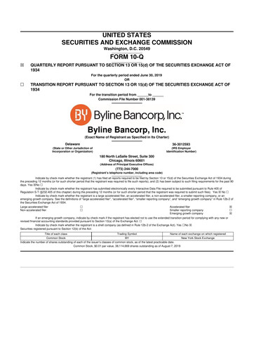Miniature Byline Bancorp 10-Q Rapport trimestriel 2019 
