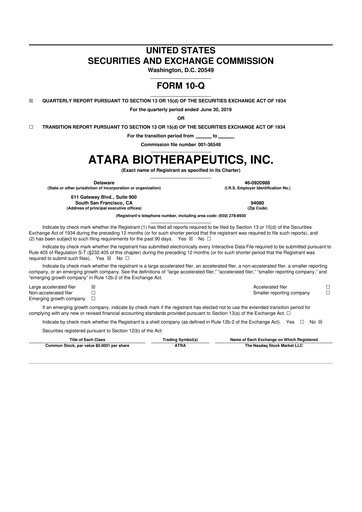 Thumbnail Atara Biotherapeutics 10-Q Quarterly Report FY2019 