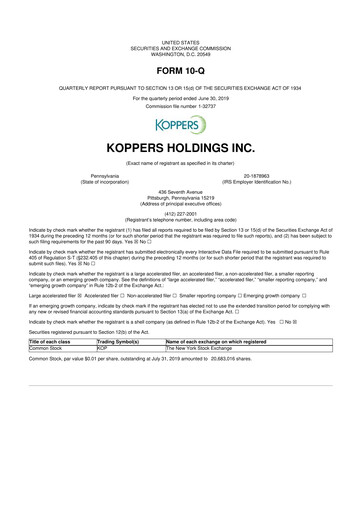Thumbnail Koppers Holdings 10-Q Quarterly Report FY2019 