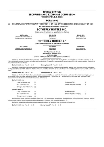 Vorschaubild Sotherly Hotels 10-Q Quartalsbericht  