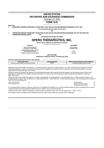 Thumbnail Spero Therapeutics 10-Q Quarterly Report FY2019 