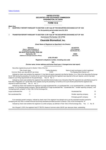 Thumbnail Clearside Biomedical
 10-Q Quarterly Report FY2019 
