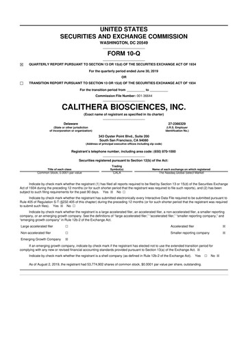 Thumbnail Calithera Biosciences
 10-Q Quarterly Report FY2019 