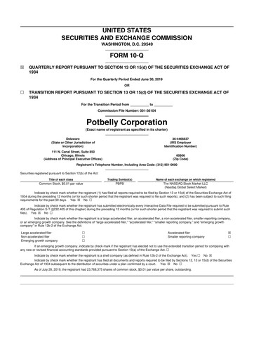 Thumbnail Potbelly Corporation 10-Q Quarterly Report FY2019 