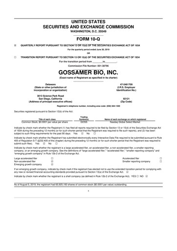 Thumbnail Gossamer Bio 10-Q Quarterly Report FY2019 