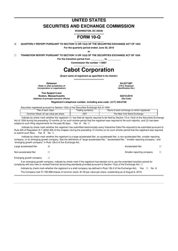 Thumbnail Cabot Corporation
 10-Q Quarterly Report FY2019 