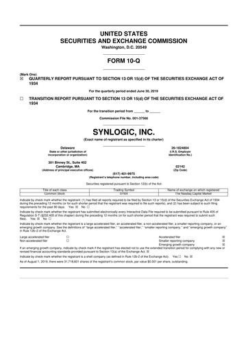 Thumbnail Synlogic 10-Q Quarterly Report FY2019 