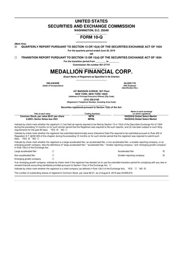 Thumbnail Medallion Financial Corp. 10-Q Quarterly Report FY2019 