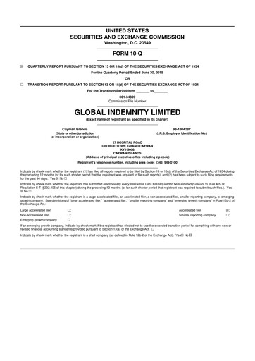 Thumbnail Global Indemnity 10-Q Quarterly Report FY2019 