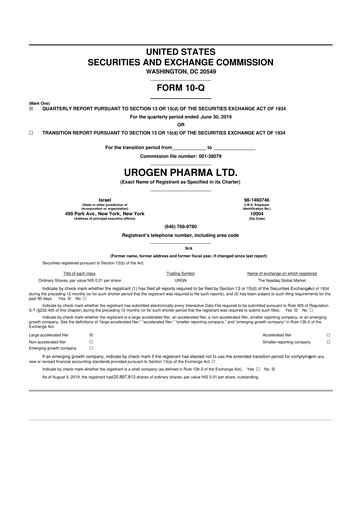 Thumbnail UroGen Pharma 10-Q Quarterly Report FY2019 
