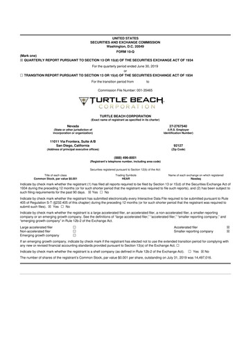 Thumbnail Turtle Beach Corp
 10-Q Quarterly Report FY2019 