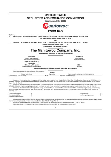 Vorschaubild The Manitowoc Company
 10-Q Quartalsbericht 2019 