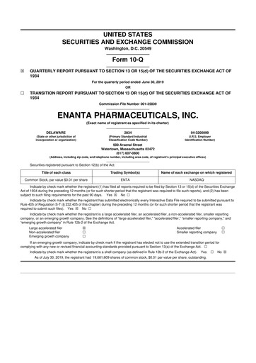 Thumbnail Enanta Pharmaceuticals
 10-Q Quarterly Report FY2019 