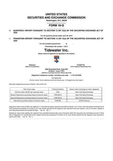 Thumbnail Tidewater 10-Q Quarterly Report FY2019 