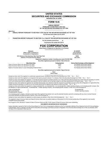 Thumbnail Fox Corporation 10-K Annual Report 2019