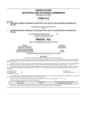 Thumbnail Alector
 10-Q Quarterly Report FY2019 