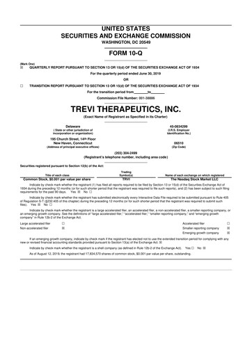 Thumbnail Trevi Therapeutics 10-Q Quarterly Report FY2019 
