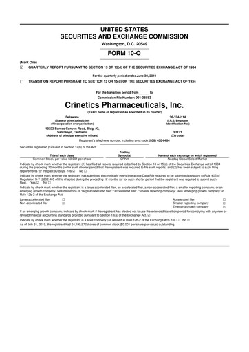Vorschaubild Crinetics Pharmaceuticals 10-Q Quartalsbericht 2019 