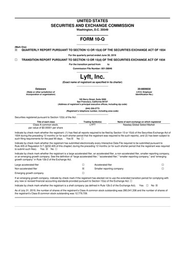 Thumbnail Lyft 10-Q Quarterly Report FY2019 