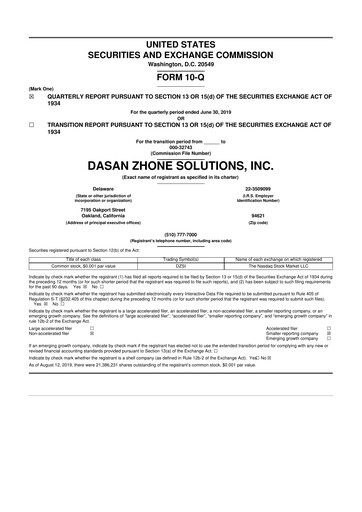 Miniature DZS Inc 10-Q Rapport trimestriel 2019 