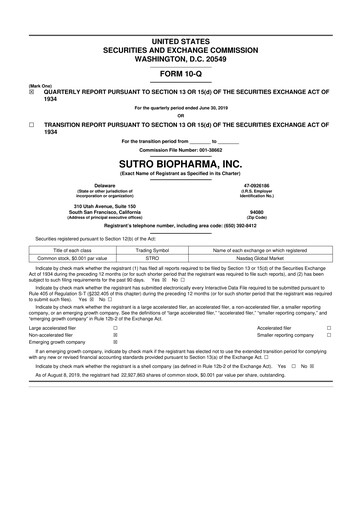 Thumbnail Sutro Biopharma 10-Q Quarterly Report FY2019 