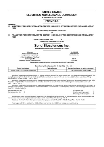 Thumbnail Solid Biosciences
 10-Q Quarterly Report FY2019 