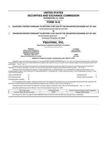 Thumbnail Vaccinex 10-Q Quarterly Report FY2019 