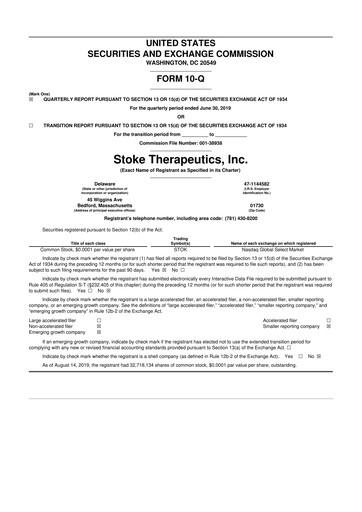 Thumbnail Stoke Therapeutics 10-Q Quarterly Report FY2019 