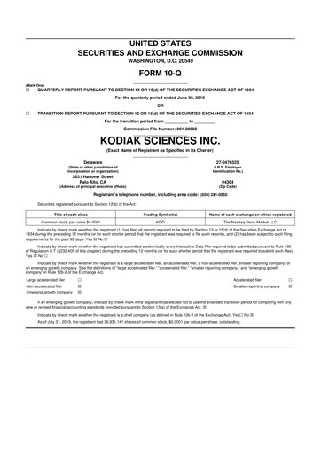 Thumbnail Kodiak Sciences
 10-Q Quarterly Report FY2019 
