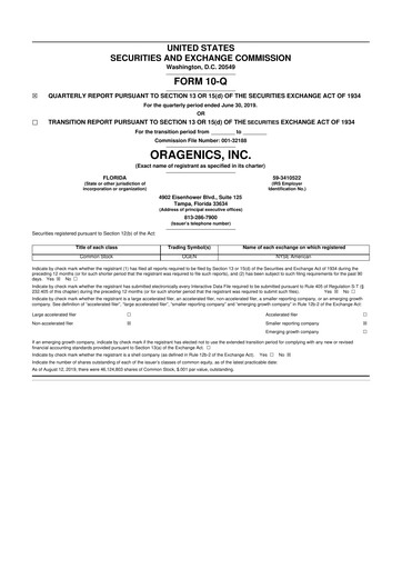 Thumbnail Oragenics 10-Q Quarterly Report FY2019 
