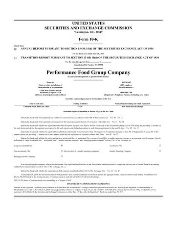 Thumbnail Performance Food Group 10-K Annual Report 2019