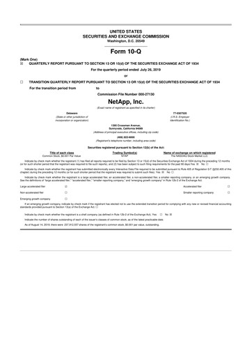 Miniature NetApp
 10-Q Rapport trimestriel  