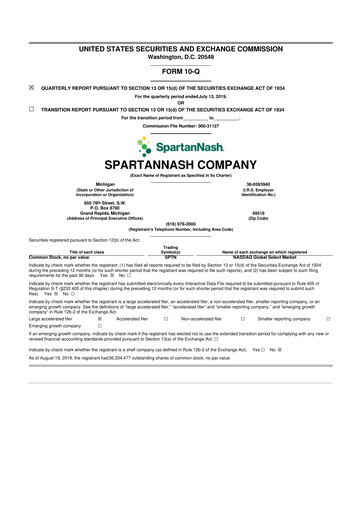Thumbnail SpartanNash
 10-Q Quarterly Report FY2019 