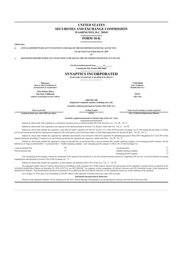 Thumbnail Synaptics 10-K Annual Report 2019