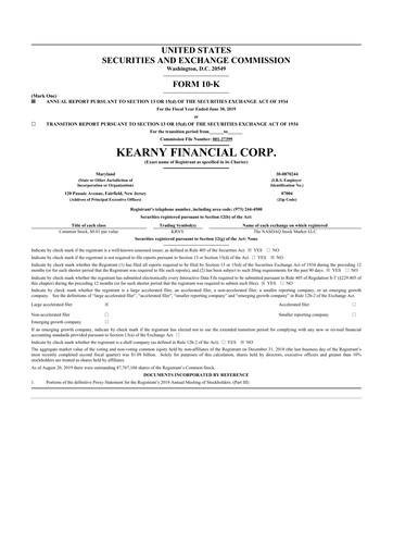 Thumbnail Kearny Financial
 10-K Annual Report 2019