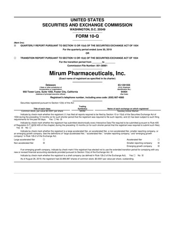 Miniature Mirum Pharmaceuticals 10-Q Rapport trimestriel 2019 