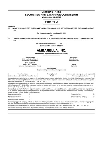Thumbnail Ambarella 10-Q Quarterly Report FY2020 