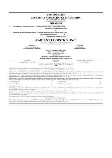 Thumbnail Radiant Logistics
 10-K Annual Report 2019