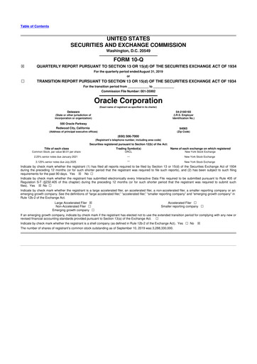 Thumbnail Oracle 10-Q Quarterly Report FY2020 