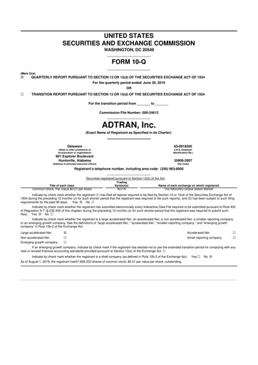 Thumbnail ADTRAN 10-Q Quarterly Report FY2019 