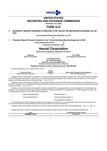 Thumbnail Hexcel
 10-Q Quarterly Report FY2019 