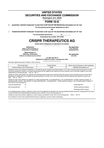 Thumbnail CRISPR Therapeutics 10-Q Quarterly Report FY2019 
