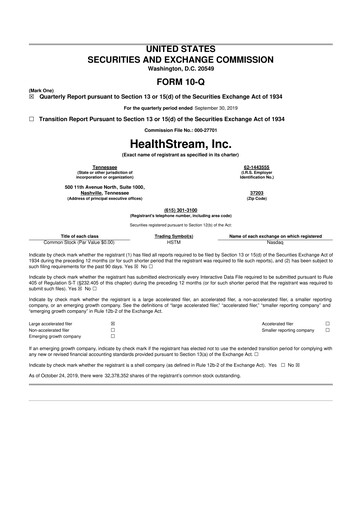 Thumbnail HealthStream 10-Q Quarterly Report FY2019 